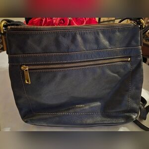 FOSSIL Vintage SYDNEY Pebbled Black LEATHER CROSSBODY BAG